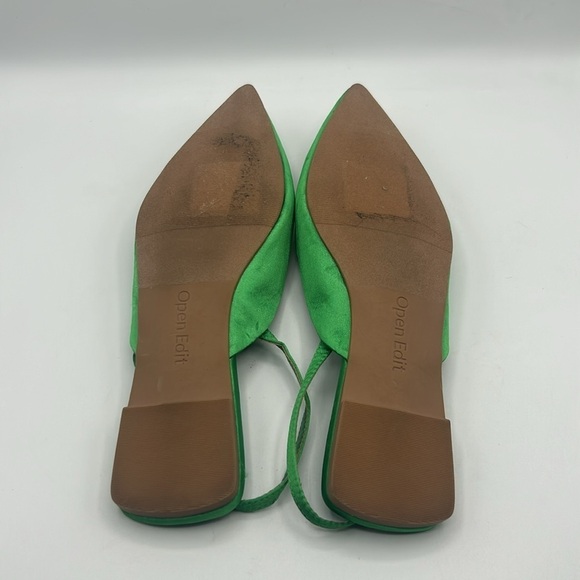Open Edit Kelly Green Satin Pointed Toe Sling Back Rhinestone Shoes Size 6 - Picture 8 of 8